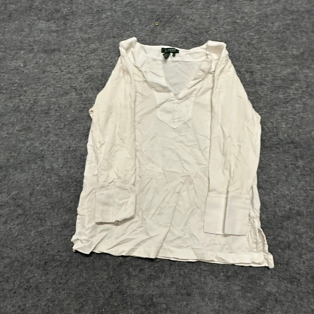 Lauren Ralph Lauren Top Womens Size XL White Long Sleeve Split V-Neck Cotton